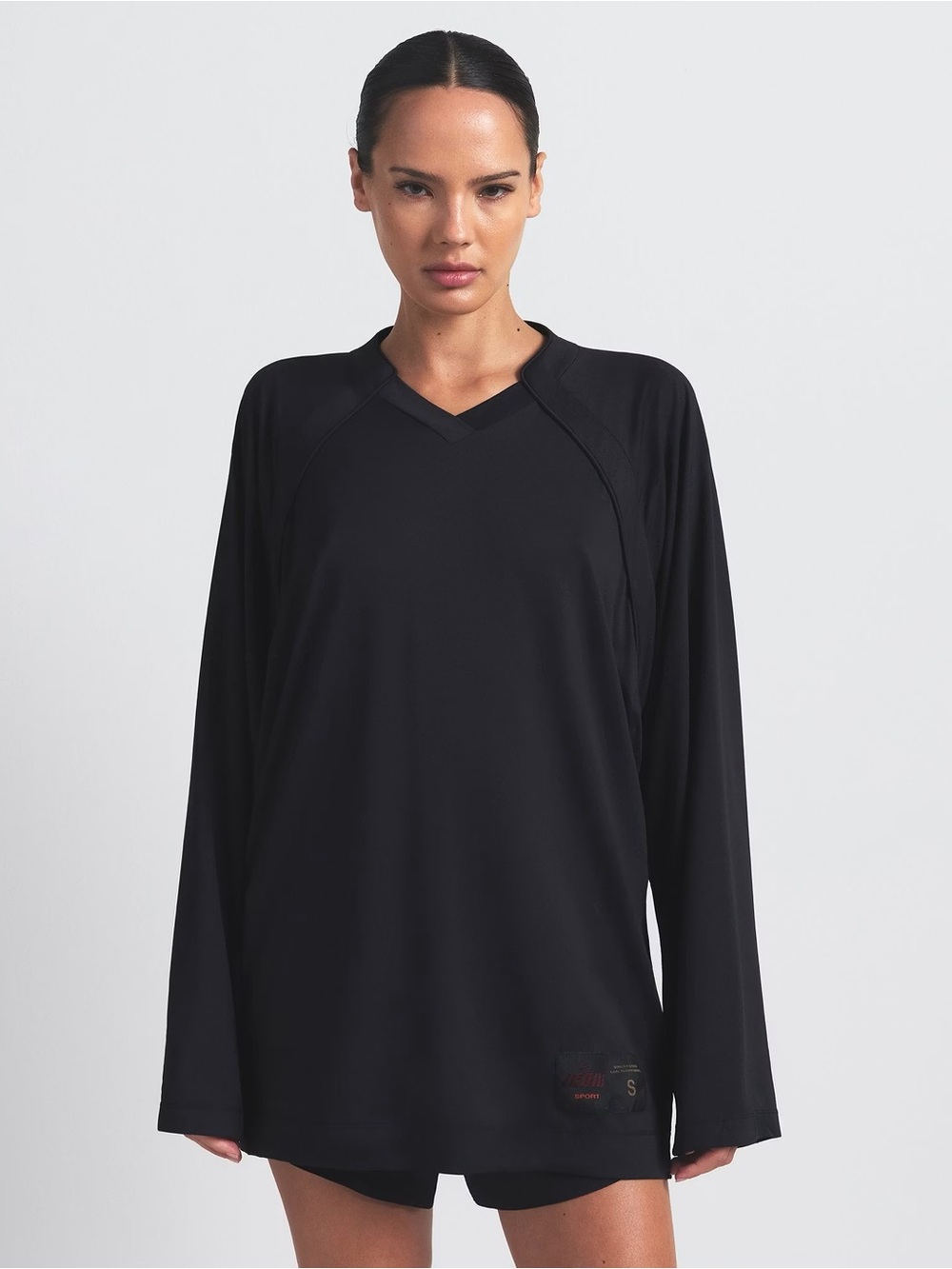 NikeSKIMS Airy V-Neck Oversized Long Sleeve Top Obsidian XL Athleisure